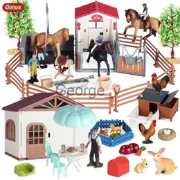 Minifig Oenux Farm Wash Horses Stable Club Animals Playset Cafe House Model Horseman Saddle Rider Fence Figures Xmas Gift Kid Toy J230629