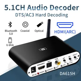Connectores DA615H 5.1CH Decodificador de áudio Bluetooth 5.0 Reciever DAC Adaptador de áudio sem fio Optical Coaxial U Play ARC DAC DTS AC3 Converter