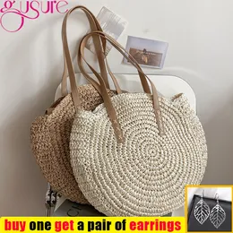 Borse da sera Gusure Summer Round Straw Rattan Bag Casual Handmade Woven Beach Borsa da viaggio a spalla da donna di grande capacità sac 230628