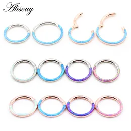 Navel Bell Button Rings Alisouy 1pc 316L Stainless Steel 16G Twist Hinged Clicker Nose Septum Ring Opal Hoop Eyebrow Lip Ear Body Piercing Jewelry 230628