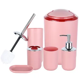 Bath Accessory Set iMucci 6pcs Luxury Bathroom Accessories Plastic Solid Color Toothbrush Holder Cup Soap Dispenser Toilet Brush Trash Can 230628