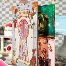 Doll House Accessories DIY Wooden Book Nook Shelf Insert Kits Princess Bookends Toy Bookshelf for Friends Gifts Home Decoration 230629