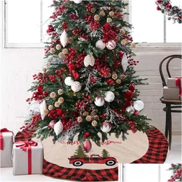 Dekoracje świąteczne Burlap Tree spódnica z czerwoną i czarną kratą haftowaną na granicy wystroju na Xmas JK2010xB Drop dostawa home garde dhuah