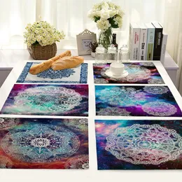 Conjunto de guardanapos de mesa céu estrelado mandala vida 4 peças tapetes de cozinha de linho de algodão padrão ms jogos americanos decorativos