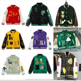22FW Flocking Leather Sleeves 야구 재킷 코트 유니폼 럭셔리 재킷 싱글 브레스트 따뜻한 커플 여성 남성 대표팀 코트 남성 디자이너 의류NQDL