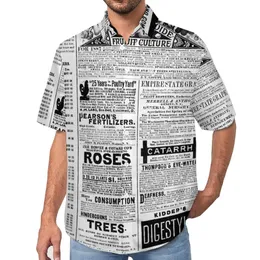 Men s Dress Shirts Old spaper Casual Shirt Retro Letter Print Beach Loose Hawaiian Stylish Blouses Short Sleeved Pattern Oversized Tops 230629