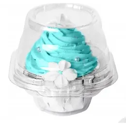 Contenitori da asporto monouso Cupcake di plastica individuale all'ingrosso - Mini contenitore per torta scanalata Bpa Muffin singolo da asporto Drop D Dhvje