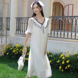Pijamas femininos doces manga curta princesa camisolas longas para mulheres modal Gzuze rendas verão vestido solto
