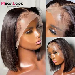 Lace Wigs 13x5x2 T Part Front Wig Pre Pluckes MEGALOOK cabelo humano para mulheres 4x4 fechamento curto reto bob 180 densidade 230629