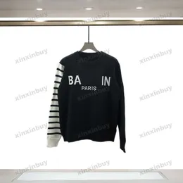 xinxinbuy Männer Frauen Designer Sweatshirt Hoodie Paris Streifen Ärmel Jacquard Brief Pullover Paris Bekleidung schwarz weiß S-2XL