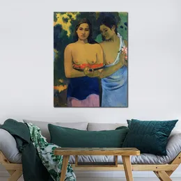 Impressionistlandskap Canvas Art Två Tahitiska kvinnor Paul Gauguin Målar handgjorda konstverk för hotelllobby