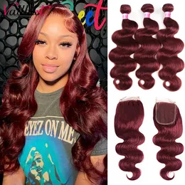 Lace Wigs Hair Bulks Vall 32 Inch 99J Body Wave Bundles With Clre Brazilian Wavy Burgundy Human 4x4 Lace Remy 230629