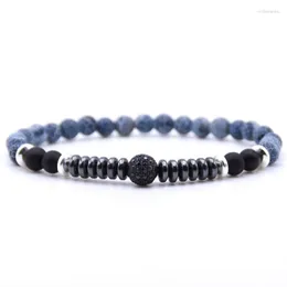 Strand Design Micro Pave CZ Zirconia Black Ball Charm Bracelet Men Dull Polish Matte Stone Bead Erkek Bileklik