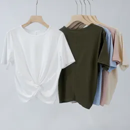 LUU Damskie T-shirt Designer Luksusowy dres krótki szeroki półksiężycowy miękki bawełniany koszulka joga Slim Solid Kolor Plus Size Bieganie biegów