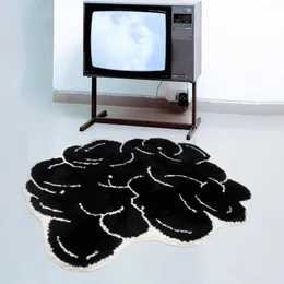 Halılar Püsküllü Serin Siyah Oturma Odası Kilim Kabarcıklar Giriş Alanı Başucu Zemin Pedi Mat Estetik Ev Dekor 88x110 cm