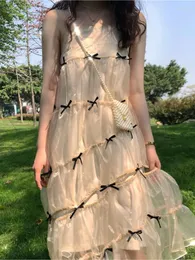 Günlük Elbiseler Heydress 2023 Kadın Tasarım Örgü Yaz Peri Elbise Kadın Spagetti Kayışı Yay Kolsuz Plaj Bayan Yüksek Bel Parti