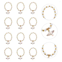 チャームブレスレット12 PCS DE BAUTIZO ROSE BRACELET Religious Cross Pearl Baby Shower favors Quince Party Handmade Beads