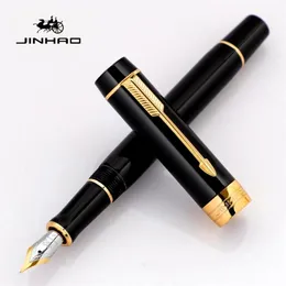 Pens Limited Edition Jinhao 100 Century Fountain Pen Black Resin Feather Clip Design Office School Writing Ink Pens High Quality