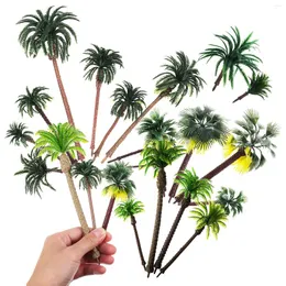 Decorative Flowers 19 Pcs Plastic Trees Mini Palm Fake Ornaments Miniture Decoration Garden Miniature Model Coconut