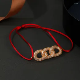 Charm Bracelets Lanruisha Simple Copper Chain Shape Hand-made Red Cord-woven Women's Bracelet Classic Jewelry With Mini Setting