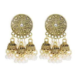 Dangle Earrings Chandelier Ethnic Style Retro Ladies Big Round Turkish Bell Pendant Bohemian Gold and Silver Alloy Lotus Sub Tassel