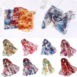 Scarves Tree Leaf Print Chiffon Silk Scarf Sunscreen Long Shawl Muslim Hijabs Bandana Women Thin Soft Creative Beach