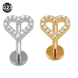 Pierścienie Bell Bell Pierścienie Implant G23 16G Heart CZ Labret Earring Wewnętrznie gwintowany chrząstka Tragus Medusa Lip Monroe 68 mm Rod 230628