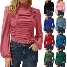 Kadın T Shirt Kadın Y2k Bluz Uzun Kollu Standı Boyun Iş Elbisesi Zarif Bayan Casual Bluzlar Blusas Giydirin Camisetas Ropa Mujer