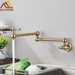 Zlew łazienkowy krany szczotkowane złoto składany napełniacz doniczkowy kran na ścianę kran kuchenny Pojedynczy zimna wodę Kuchnia Krótko