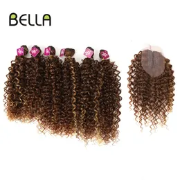 Dantel Peruk Saç Toplu Bella Afro Kinky Kıvırcık Sentetik 6 Paket Ile 1Clre 7 adetLot Ombre Renk 1620 inç 230629
