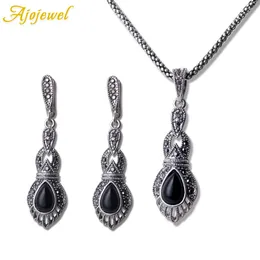 Set di gioielli da sposa Ajojewel Goccia d'acqua neroOrange Resina Vintage Orecchini lunghi Collana 2 pezzi Set Ecofriendly Rame Bijoux Regalo per feste 230627