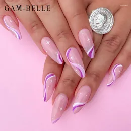 False Nails GAM-BELLE Long Stiletto Nude With Design French Full Cover Professional Fake Nail Tips Press On Manicure Tool