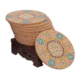 Round Natural Cork Coasters Heat Resistant Patterned Mats Anti-Scalding Cork Coaster Tabletop Protection Drink Coasters