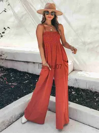 Kvinnors jumpsuits Rompers Jastie 2023 Ny vår- och sommar jumpsuit Sexiga hängslen Lossa avslappnad jumpsuit Boho Beach Holiday Wideleg byxor Rompe J230629