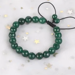 Strand 6/8mm Natural Faceted Emerald Jades Bracelet Adjustable Braided Rope Bangles For Men Women Jewelry Gift Healing Energy