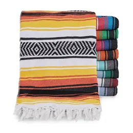 Filtar 130x170 cm mexikansk stil strandfilt handgjorda vävda handduk tofsar kast matta för bäddsoffa hem picknick matt randsduk 230628