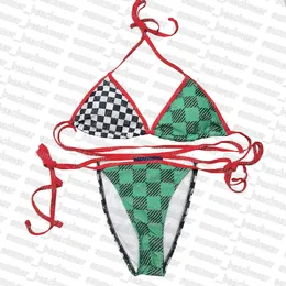 Quick Dry Swimwear Women Split Bathing Suit Surfing Diving Swimsuit Plaid Printed Bikinis Set