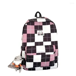 School Bags Women's Backpack 2023 Contrasting Colors Lattice For Girls Middle Schoolbag Travel Computer Mochilas