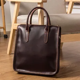Bortkyror Retro Fashion Natural Real Leather Business Men's Handbag Vertical Simple Shoulder Messenger Bag Ladies Cowhide Document
