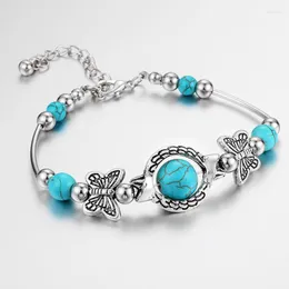 Braccialetti con ciondoli Colore argento antico Blu Turchese Perlina Pietra Bracciale pesce cavo per donna Whosesale Goccia di gioielli