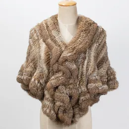 2023 New Genuine real natural women's knitted rabbit fur shawl ladies fashion coat