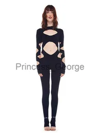 Abiti da festa Sexy Scava fuori Tuta nera senza schienale per le donne Moda Autunno Abito intero Silm Fit ONeck Streetwear Abiti estetici x0629