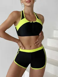 Badebekleidung Reißverschluss-Badebekleidung Fa Zweiteiliger Tankini-Body 2023 Neue Sport-Sets Shorts Racerback-Badeanzug Damen Strandbekleidung Badeanzüge HKD230628