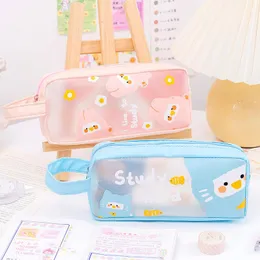 가방 12pcs/lot cute 만화 동물 대용량 pu pencil bag pvc 펜 파우치 한국 문구 주최자 케이스 홀더 학생 선물