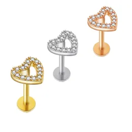 Navelklockknapp ringer Junlowpy Heart LaBRet Stud Tragus Earring Set 16g CZ Crystal Steel Helix Brosk Lip Ring Piercing Body Jewelry 50pcs 230628