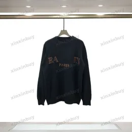 xinxinbuy män kvinnor designer tröja hoodie paris jacquard brev tröja paris kläder svart vit s-2xl