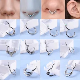 Navelklockknapp ringer 12st Steel Septum Clicker Hoop Nose Ring LaBret Ear Tragus Brosk Zircon Daith Helix Earring Body Piercing Jewelry 230628