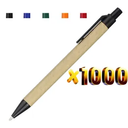 Pennor Lot 1000pcs Eco Paper Ball Pen Plastic Clip Black Ink Ballpoint Green Concept Miljövänlig anpassad marknadsföringspresent