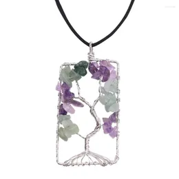 Pendant Necklaces Silver Plated Tree Of Life Rectangle Shape Amethysts Stone Rope Chain Necklace Green Aventurine Jewelry