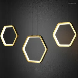 Chandeliers Nordic Style Light Luxury Restaurant Multi Head Long Dining Table Pendant Lamp Modern Minimalist Bar Hall Hexagonal